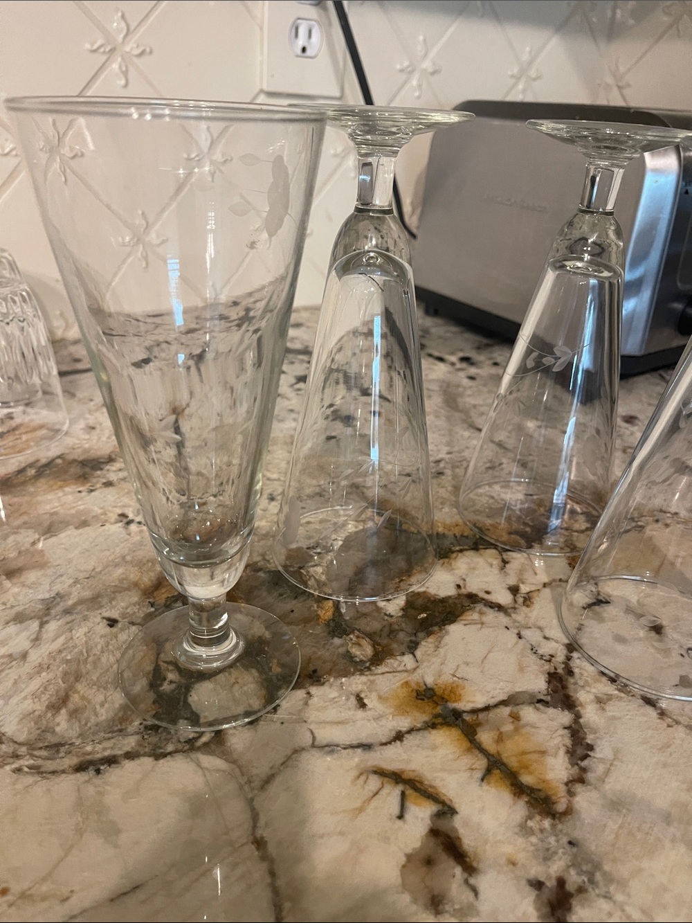 Princess House Clear Etched Champagne Flutes - Clear Glass Set